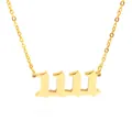 Close-up detail of golden 1111 angel number pendant necklace with gothic font design - Gold (1111)