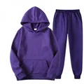 Men's solid purple sports tracksuit with hooded sweatshirt and matching sweatpants - S / Top And Bottom / Purple