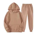 Classic men's solid apricot hooded hoodie and matching sweatpants tracksuit set - S / Top And Bottom / Camel