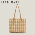 Minimalistische handgeweven strooien draagtas in Franse stijl met een grote capaciteit - Beige
