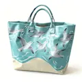 Waterdichte PVC canvas draagtas met blauw zeepatroon, meeuwen en dolfijnen. - 44X31CM / Meeuw en Dolfijn Natuur Print Stijl (款式8)