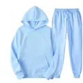 Light blue men's solid color hooded sweatshirt and matching sweatpants two-piece sports set. - 3XL / Top And Bottom / Sky Blue