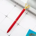 Red metal ballpoint pen featuring a large sparkling clear crystal diamond on top - Red / 1.0mm Bullet Tip