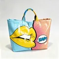 Stijlvolle grote pop-art draagtas met lippenprint en waterdichte PVC-afwerking - 44X31CM / Amerikaans Strip ZAP Logo Stijl (款式14)