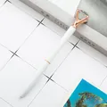 Elegant white metal ballpoint pen featuring a large sparkling diamond crystal top. - White with Rose Gold Parts / 1.0mm Bullet Tip