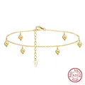 Elegant S925 sterling silver anklet with 14K gold plating and faceted bead charms - SA26-14K / 925 Silver
