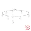 Elegant S925 sterling silver anklet with star charms in a bright silver finish. - SA27-P / 925 Silver