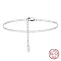 Elegant S925 sterling silver anklet featuring flat link chain and adjustable extension - SA29-P / 925 Silver