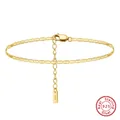 Elegant 14K gold plated S925 sterling silver flat link chain anklet with extension tag - SA29-14K / 925 Silver