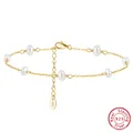 Elegant S925 sterling silver anklet with freshwater pearls and 14K gold plated O-chain - SA37-14K / 925 Silver