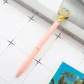 Pink polka dot metal ballpoint pen with large faux diamond top student gift - Light Pink with White Dots (Gold) / 1.0mm Bullet Tip