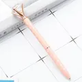 Elegant pink polka dot metal ballpoint pen with a large clear diamond top decoration - Light Pink with White Dots (Rose Gold) / 1.0mm Bullet Tip