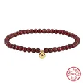 Handmade dark red beaded S925 sterling silver anklet with 14K gold plated ball charm - SA48-14K-R / 925 Silver