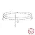 Double-layer S925 sterling silver pearl anklet in polished silver finish. - SA51-P / 925 Silver