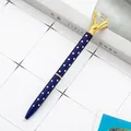 Elegant blue polka dot ballpoint pen with a large sparkling diamond crystal top for gifts - Royal Blue with White Dots / 1.0mm Bullet Tip