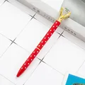 Elegant red polka dot metal ballpoint pen featuring a large crystal diamond topper - Red with White Dots / 1.0mm Bullet Tip