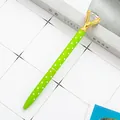 Green polka dot ballpoint pen with a large sparkling diamond crystal topper gift pen - Fruit Green with White Dots / 1.0mm Bullet Tip