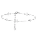 Elegant S925 sterling silver anklet featuring delicate white pearl accents on silver chain. - SA37-P / 925 Silver