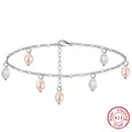 Elegant S925 sterling silver anklet featuring dangling white and pink freshwater pearls - SA49-P / 925 Silver