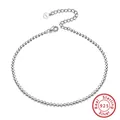 S925 sterling silver ball chain anklet with delicate heart charm adjustment. - SA13-P / 925 Silver