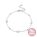 Dainty S925 sterling silver anklet featuring polished heart charms and sparkling stones - SA01-P / 925 Silver