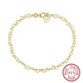 Elegant S925 sterling silver anklet featuring 14K gold plated interlocking heart links - SA10-14K / 925 Silver