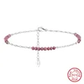 S925 sterling silver anklet featuring pink faceted gemstone beads and shiny O-chain - SA85-P-PM / 925 Silver