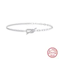 S925 sterling silver anklet featuring a stylish T-bar clasp and pavé oval link detail - SA62-P-9 / 925 Silver