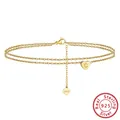 S925 sterling silver double-layered anklet with 14K gold plating and heart letter C charm - Minimum Order Of 30 - Sa18-c / 925 Silver