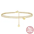Elegant gold-plated S925 sterling silver double-layer anklet with heart letter E charm - Minimum Order Of 30 - Sa18-e / 925 Silver