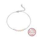 Elegant S925 sterling silver anklet featuring six delicate pink pearls on a thin chain - Minimum Order Of 30 - Sa02 - P - F / 925 Silver