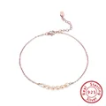 Elegant S925 sterling silver anklet with dainty pearls in 14K rose gold finish - Minimum Order Of 30 - Sa02-r-f / 925 Silver