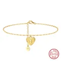 Elegant 14K gold plated S925 sterling silver anklet with heart initial I pendant - Minimum Order Of 30 - Sa32-i / 925 Silver