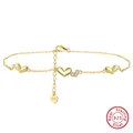 Elegant S925 sterling silver anklet with 14K gold plating and paved heart charm details - Minimum Order Of 30 - Sa30-14k / 925 Silver