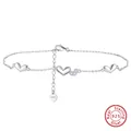 Elegant S925 sterling silver anklet with polished heart charms and sparkling stones - Minimum Order Of 30 - Sa30-p / 925 Silver