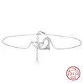 S925 sterling silver anklet with interlocking hearts and zircon in a silver finish - Minimum Order Of 30 - Sa31-p / 925 Silver