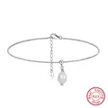 Elegant S925 sterling silver anklet featuring a delicate white pearl charm pendant - Minimum Order Of 30 - Sa55-p / 925 Silver