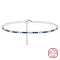 S925 sterling silver anklet featuring alternating blue and white cubic zirconia stones - Sa19 / 925 Silver