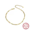 S925 sterling silver gold-plated Figaro chain anklet with adjustable lobster clasp - SA07-14K / 925 Silver
