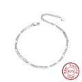 Classic S925 sterling silver Figaro chain anklet with high polished finish for women - SA07-P / 925 Silver
