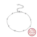Minimalist 925 sterling silver beaded anklet featuring a slim adjustable cable chain - SA05-P / 925 Silver