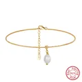 S925 sterling silver anklet with pearl pendant and 14K gold plating for women. - Minimum Order Of 30 - Sa55-14k / 925 Silver