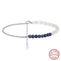 Elegant S925 sterling silver anklet featuring white pearls and blue lapis beads. - Minimum Order Of 30 - Sa56-p / 925 Silver