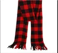 Classic red and black buffalo plaid men's winter scarf with fringe detail for warmth - Black Red Five-Grid Plaid