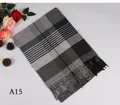 Classic grey and black plaid winter scarf for men with soft fringe detail A15 model - New Grey Fine Stripes (A15)