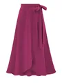 Detail of magenta high-waisted wrap midi skirt with irregular split and bow tie - XS / Rose Red