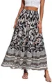 Bohemian high waisted paisley print maxi skirt featuring tiered design and floor length - Black