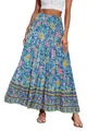 Detailed view of bohemian floral print high waist maxi skirt for women - Green and Pink
