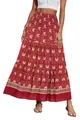Detailed view of a Bohemian floral print maxi skirt featuring a high waist design - Brick Red Ethnic Style (16)