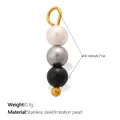 Colgante de perlas de imitación coloridas con lazo de acero inox para joyería DIY - Triple Perla Vertical - Blanco Gris Negro (PJ2348CRG)